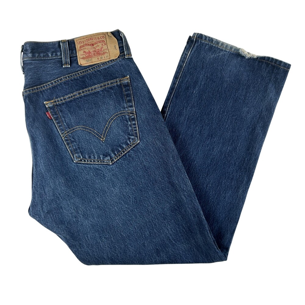 Levis 501 Jeans Mens 38x30 Dark Wash Blue Denim Regular Straight Button Fly
